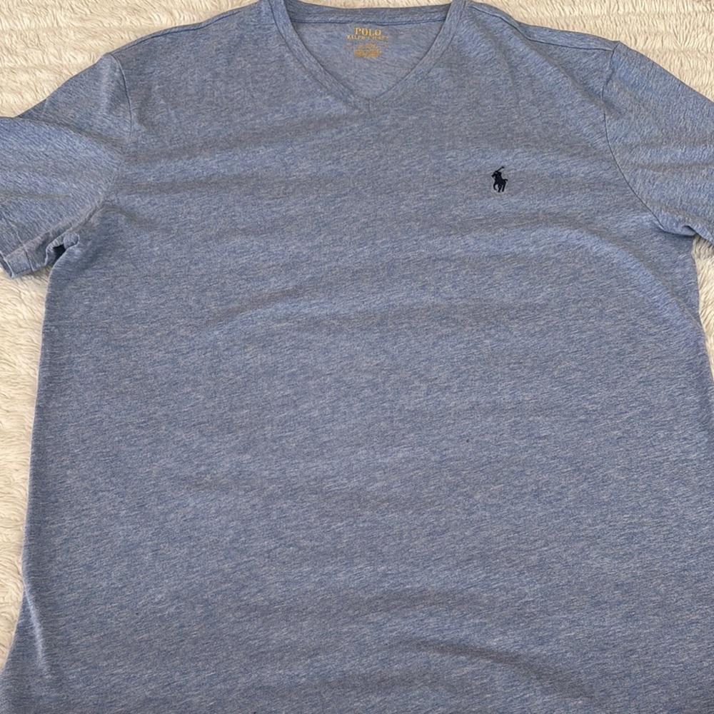 Polo by Ralph Lauren Men's Blue V-Neck Shirt